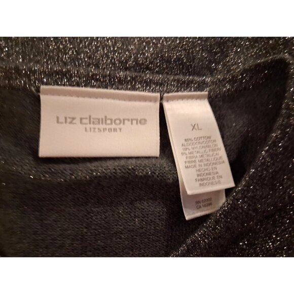 Liz Claiborne Size XL Silver Metalic dark gray glitter button cardigan sweater - Picture 4 of 4